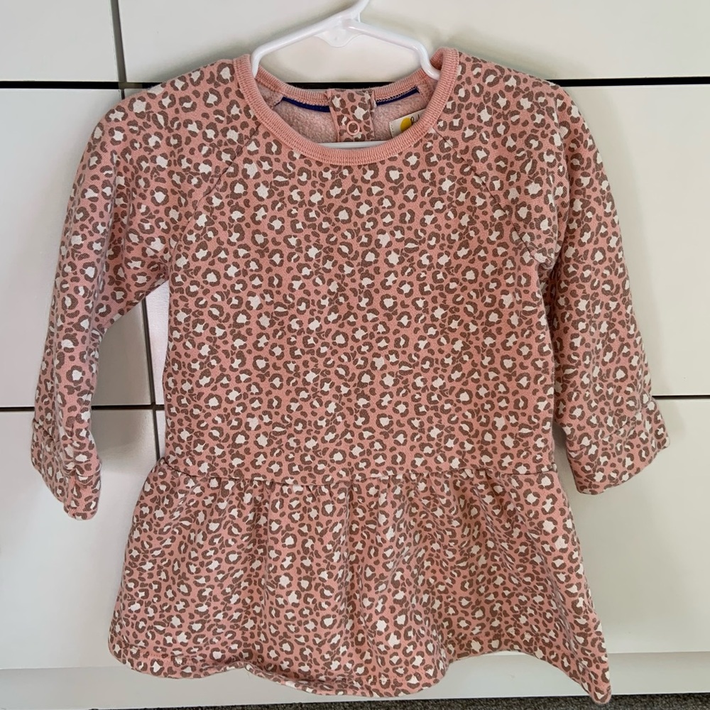 Baby Boden Pink Leopard Print Sweatshirt Dress 18-24 Months